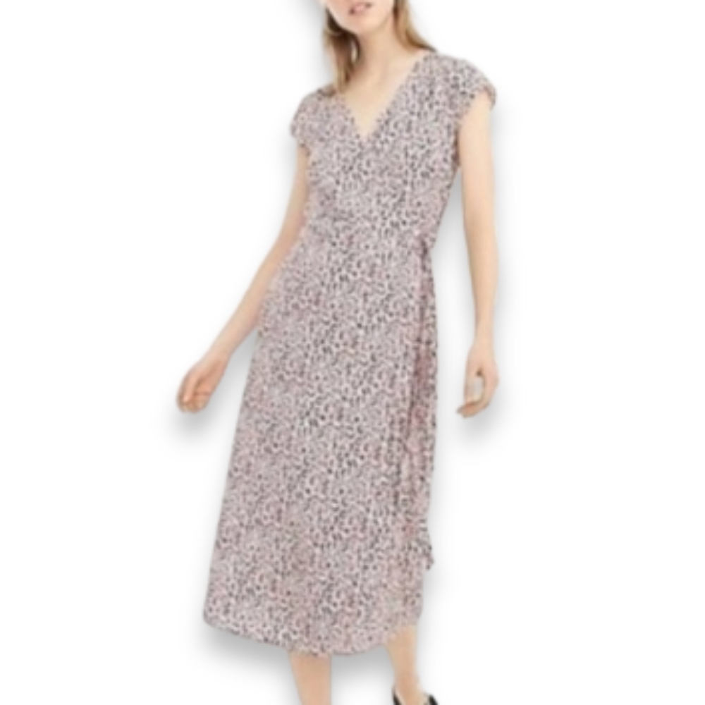 J. Crew Pink leopard print short sleeve wrap front dress, Size S